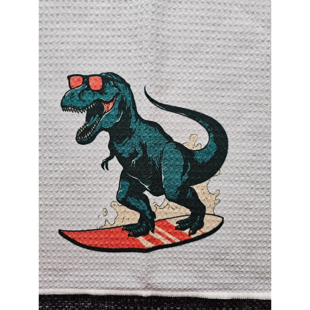 Unbranded Hand Towel OS White Excellent Surfing T-Rex Waffle Weave Graphic